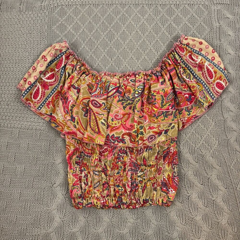 Cienna Silk Blend Paisley Off-Shoulder Top M/L